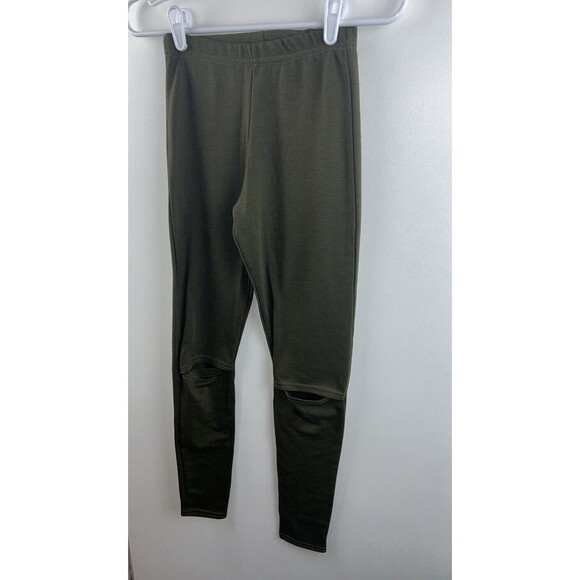Missguided Sz 6 Pull On Leggings Cut Out Knee Army Green Yoga Stretch Women’s - Picture 2 of 7